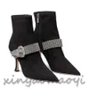 2024SS SEXY KAZA ANKLE SOOTS MED CRYSTAL-EMBELLISHED REP Black Brown Women's High Heels Point Toe Perfect Booty EU35-39 Boots