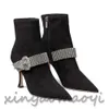 Botas Moda Sexy Kaza Botines con correa adornada con cristales Negro Marrón Tacones altos para mujer Punta estrecha Botín perfecto EU35-39