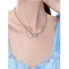 Pendant Necklaces Eetit Vintage Metal Chain Blue Glass Zinc Alloy Necklace For Women Fashion Elegant Chic Collar Jewelry Bijoux Femme Gift