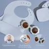 3 pièces/ensemble bébé Snack tasse bavoir lunettes ensemble de qualité alimentaire Silicone ustensiles de cuisine aspiration enfants vaisselle compartiment sans BPA 240102