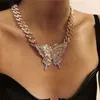 Women Butterfly Necklaces Bling Iced Out Cuban Link Chains Luxury Gold Silver Crystal Rhinestone Anime Animal Pendant Hip Hop Neck189H