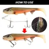 Spinpoler Shad Bait Pike Fishing Lures 14cm18cm Paddle Paddle Tail واقعي من المطاط البلاستيكي الناعم مع Stinger Rig bass Zander 240102