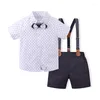 Kläderuppsättningar 2024 Summer Suit for Boys Overalls Children's Costume British Style Blazer Short Sleeve Baby Pure Cotton Soft Kids Clothes