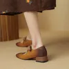 Robe chaussures printemps femmes pompes en cuir fendu pour bout carré talon bas rétro marron Mary Janes à lacets
