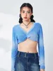 Mulheres camisetas Mulheres ajustadas colheita tops gradiente manga longa camisa de malha casual pullovers para clube streetwear estética grunge roupas