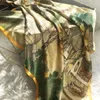 Scarves Khaki Green Silk Scarf Women China Style Satin Square Printed Ladies' Brand Rayon Hijab Fashion Shawl