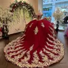 Vestido rojo de quinceañera con escote corazón, apliques dorados, cuentas de encaje, Tull, fiesta, dulce 16, vestido de baile de graduación, vestidos de 15