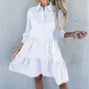 Casual Dresses Solid Color Ruffles Shirt For Women Spring Lapel Long Sleeve Buttons Up High midje Mini Dress Office Lady Party Party