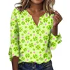 القمصان النسائية 2024 فضفاضة قميص غير رسمي v-neck st Patrick's Day Print sper