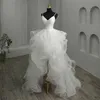 Nova frente curta longa volta gótico vestido de casamento branco 2024 cintas de espaguete profundo decote em v alto-baixo tule nupcial formal vestidos de festa vestidos de novia