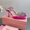 Mach Mach sandaal Geklede schoenen Drievoudig hart Platform Pumps Satijnen puntige dikke hak Kristal verfraaid Avondschoen 6,5 cm 10 cm Luxe riem Bruiloft