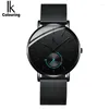 ساعة Wristwatches IK Coloring Ultra-Shin Clock Watch Watch for Men Quartz Leather Strap Relogio Maschulino