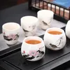 Teaware Sets 2pcs/set Suet Jade White Porcelain Kungfu Tea Cup Handmade Single Bowl Floral Pattern Kitchen Drinking Tool