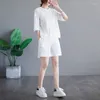 Mulheres Tracksuits Shorts Define Solto Manga Curta Waffle O-pescoço T-shirts e Calças de Perna Larga Moda Coreana Duas Peças Casuais Roupas Femininas