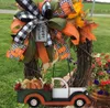 Couronne de camion de citrouille d'automne pour porte d'entrée de ferme, signe frais, décoration d'automne, décor de plaque de porte volée d'halloween Q08123647840