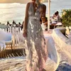 Abiti casual Donna Vita impero B Abito lungo con scollo a V profondo Abito estivo senza maniche Elegante lungo sexy Boho Beach Flowy