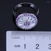 Cluster Rings Fancy Round Purple Cubic Zirconia White CZ Silver Plated Ring V0480