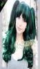 highlight green mix black color Pastel wig Ombre style Colorful thick long Beautiful magic color wavy hair cosplay wig6197386