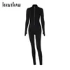 Hawthaw Women Long Sleeve Zipper Bodycon Black White Jumpsuit Overall Spring Autumn Clothes grossistvaror Drop 231229