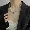 Chains Love Big Gemstone Pearl Stitching Hip-hop Style Luxury Zircon Double-layer Clavicle Necklace