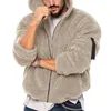 Jaquetas masculinas de cor sólida jaqueta aconchegante casaco de inverno grosso dupla face lã com capuz zip up com mangas compridas macias bolsos resistentes ao frio