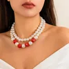 Kedjor Färgglada flerskiktade runda kvinnors halsband Överdriven bohemisk stilimitation Pearl Party Clavicle Chain för femme smycken