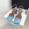 Amina Muaddi Rhinestone Sandals Slingback Pump Orchid Dress Shoes 95mm Crystal Encrusted Square Toes Chunky Heel Leathe High Heal