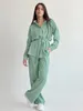 Kvinnors sömnkläder Marthaqiqi Casual Ladies Pyjamas Ställ långärmad nattkläder Turn-Down Collar Lace Up Nightie Pants Femme Suit