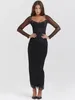 Casual Dresses Mozision Elegant Sheer Long Sleeve Bodycon Maxi Dress for Women Fashion Mesh Black Strapless Backless Club Party Sexy Sexy