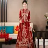 Roupas étnicas Yourqipao Velvet Xiuhe Define 2024 Vestido de Noiva Chinês Bordado Brinde Frisado Vestidos Antigos