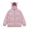 Women's Trench Coats Xingqing Devil Horn Hooded Puffer Jacket Winter Women Zip Up Long Sleeve Quilted Coat Tops Soft Warm Clothes Outwear