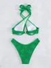 Women's Swimwear Halter Cross Underwire Bikini Set 2024 Women Sexy Solid Green Push Up High Waist Swimsuit Beach Bathing Suit