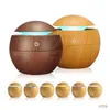 Humidificateurs 130ml Grain de bois rond humidificateur d'air USB arôme diffuseur d'huile essentielle maison muet avec lumière colorée