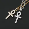 925 Sterling Silver Bling Out Ankh Cross Pendant 24 Rope Chain 7 6G Cubic Zirconia Hiphop Jewelry for Men Women242b