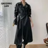 Mulheres Trench Coats Outono Mulheres Manga Longa PU Vintage Sólido Sobretudo Inverno Windbreaker Outerwear Cinto Slim Cintura Lapela Jaquetas