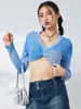 Mulheres camisetas Mulheres ajustadas colheita tops gradiente manga longa camisa de malha casual pullovers para clube streetwear estética grunge roupas