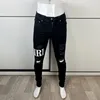 Männer Jeans High Street Fashion Männer Schwarz Farbe Elastische Stretch Dünne Zerrissene Marke Patches Designer Hip Hop Hosen Hombre