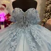 Небесно-голубое платье Quinceanera, корсетное бальное платье с аппликацией из бисера, кружевное вечернее платье для выпускного вечера, дня рождения, сладкое платье принцессы 15-16 лет, Vestidos