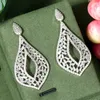 Dangle Earrings Glittering Cubic Zircon Silver Plated Long Big Leaf Drop Wedding Bridal Luxury CZ Jewelry Accessories E-04