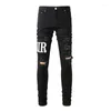 Männer Jeans High Street Fashion Männer Schwarz Farbe Elastische Stretch Dünne Zerrissene Marke Patches Designer Hip Hop Hosen Hombre