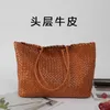 Dragon French bag top layer cowhide pure handmade woven tote bag large capacity vegetable basket bag women's small size 240102