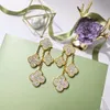 Vintage Dangle Coldings Van Clee Brand Designer Full Crystal Four Leaf Clover Clover Sain Broń Kolczyki z pudełkiem Prezent Prezent dla kobiet biżuteria