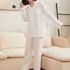 Pyjama en coton pour femmes, vêtements de nuit, haut à revers, manches longues, pantalon, ensemble décontracté, vêtements de maison, ample, couleur unie, Pijama Mujer