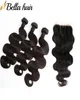 Peruanska mänskliga hårbuntar med stängningar kroppsvåghår wefts med spetsstängning 3 del jungfru hårförlängning bellahair5268878