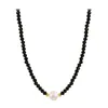 Ожерелья с подвесками, черные хрустальные бусины, колье, жемчужное ожерелье, цепочка на ключицы для женщин