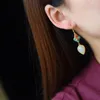 Dangle Earrings S925 Sterling Silver Ancient Enamel Inlaid Natural Hetian Jade Water Drop Vintage Court Style White Ear Rin