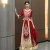 Etniska kläder yourqipao kinesiska xiuhe forntida bröllopsklänning kvinnor rostat bröd kvällsklänningar brudgagemang cheongsam set