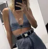 2024 Womens Designers T Shirts Underwear With Metal Triangle Badge Sexig Deep V Denim Sling Tube Tops