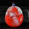 Pendentif Colliers Gros Naturel Hetian Jadeite Rouge Poulet Sang Pierre Hommes Sculpté Gobi Matériel Yuanbao Kirin Collier Femmes