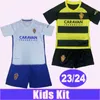 2023 24 Zaragoza Bermejo Kids Kit Soccer Jerseys Puche Frances Francho Nieto Home White White Away Child Suit Football Shirdsユニフォーム